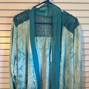 Hand Tie-Dye Cardigan with Lace & Chiffon Blue